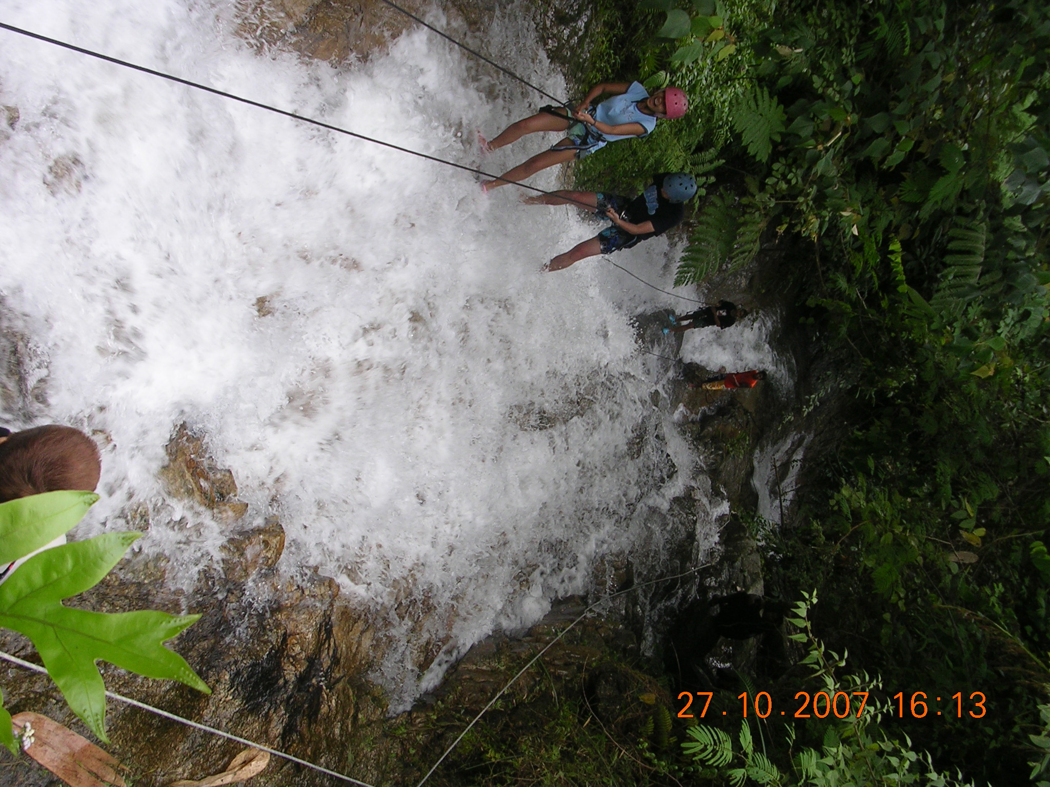 abseiling down the waterfall