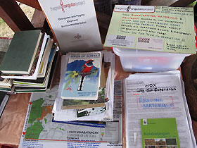 reading material at the cafe set up for WOX volunteers