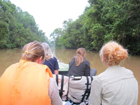 our group of volunteers out on the menanggol river during a observation and data collection trip